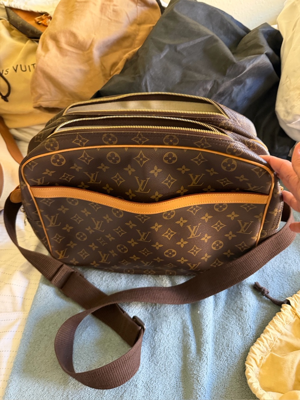 Louis Vuitton Brown Monogram Messenger Bag with Tan Trim